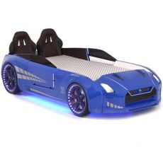 Дитяче ліжко машина GTR Blue 190х90 см з підсвіткою, музикою, шкіряний салон, пультом
